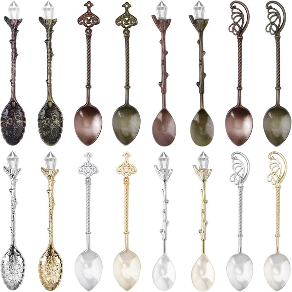Retro Spoons, Crystal Alloy Coffee Spoons, Vintage Carved Teaspoons, Decorative Dessert Spoons (16 Pcs)