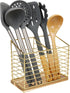 Metal Utensil Holder Rack for Kitchen Counter, Cooking Tools Storage Organizer with Sturdy Base and Drainage Hole (Gold