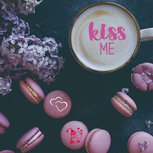 46 Coffee Stencils + 2 Steel Mesh Powder Shaker, Magnoloran Valentine's Day Stencils for Cookies, Baking Painting Mold