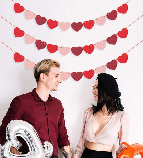 JOZON 4 Pack Felt Heart Valentine’s Day Garland Banner Decorations for Anniversary Wedding Engagement Party (Red, Pink,