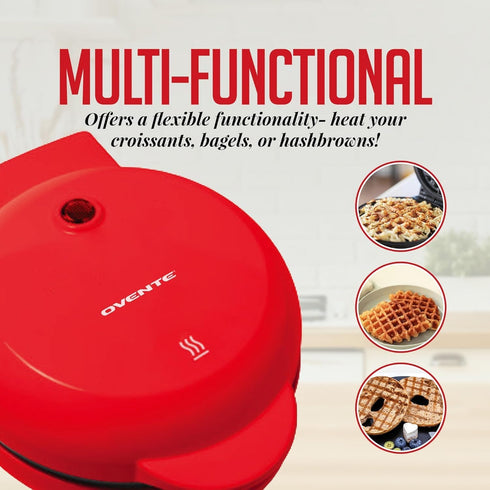 OVENTE Electric Mini Waffle Maker, 550W Fast Heating Element, 4-Inch Non-Stick Plates, Perfect for Breakfast