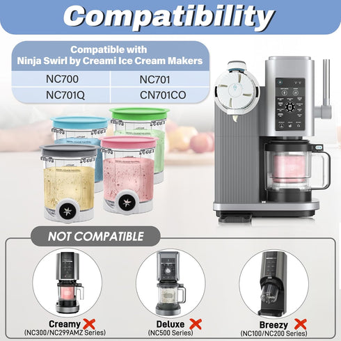 NANOBABY NC700 16oz NC701 NC701Q CN701CO, 4-Pack, Pints and Lids Replacement Compatible with Ninja Swirl by Creami