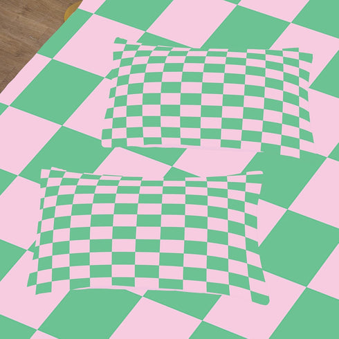Sets 1 Tailor Shop Green Pink Plaid Comforter Twin Women Men Green Checkerboard Grid Bedding Boys Girls Modern Grass
