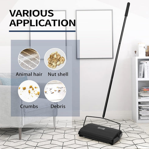 JEHONN Manual Carpet Floor Sweeper, Non Electric Horsehair Rug Roller Brush for Cleaning Pet Hair