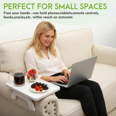 SINWANT Couch Arm Table,Bamboo Couch Arm Tray Clip on Sofa Armrest,Chair Side Table for Small Spaces Drink Eating