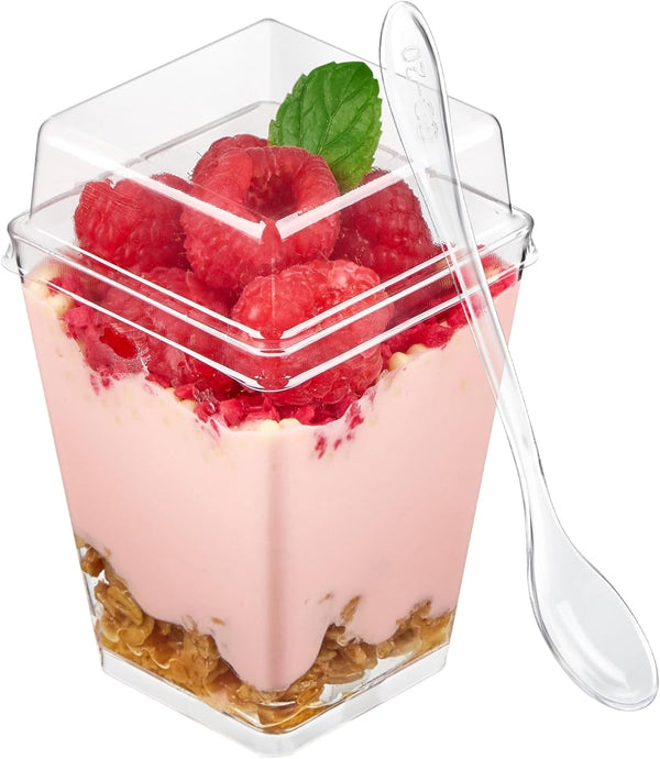 TOFLEN 50 Pack 5 oz Plastic Dessert Cups with High Lids for