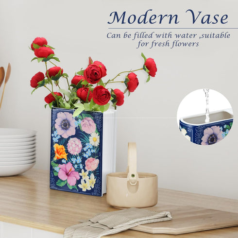 Uiifan Book Shaped Small Flower Vase Decorative Ceramic Vases Cute Home Decor for Bookshelf Dining Table Desk Office