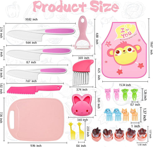Montessori Kitchen Tools for Toddler, Kids Kitchen Knife Set Include Serrated Edges Plastic Toddler Knife,Kids Knives For Real Cooking With Cutting Board