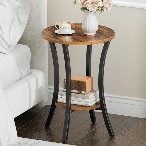 15.7", 2-Tier BF180BZ01 HOOBRO Round Side Table Sofa End Table, Small Storage Nightstand, for Small Spaces, Living Room