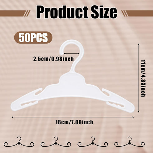 50 18 Inch Soulchen Pcs Doll Clothes Hangers for Dolls, White Plastic Clothes Hangers with Non-Slip Clips, Space-Saving