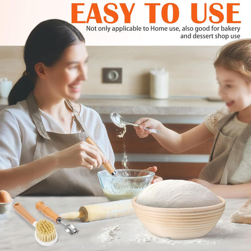 Set, 9'' P&P CHEF Complete Sourdough Starter Kit, Sourdough Bread Baking Supplies Round Bread Proofing Basket