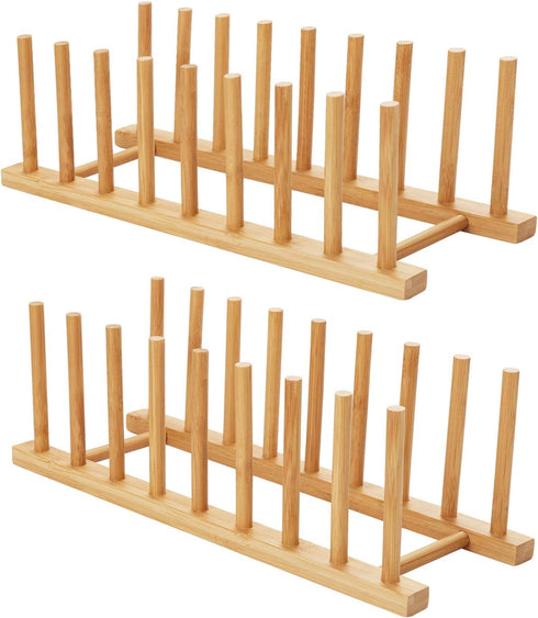 HBlife 2pcs Bamboo Dish Plate Bowl Cup Book Pot Lid Drying Rack Stand Organizer for Kitchen
