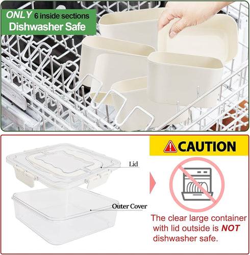 Divided Serving Tray with Lid and Handle - Portable Snack Container, Multi Compartment Clear Veggie Tray