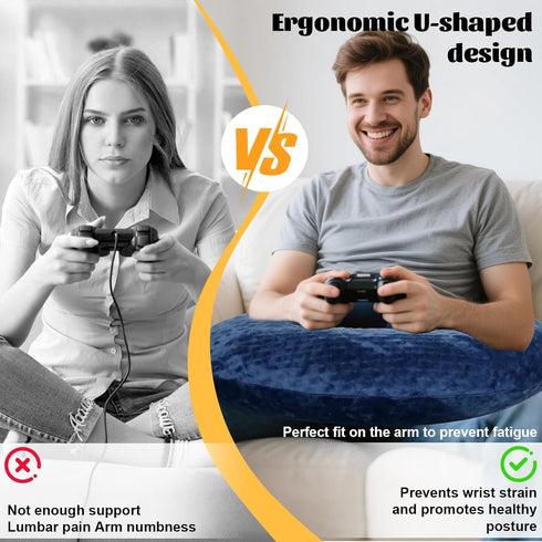 IFOYO Ergonomic Gaming Pillow for Lap, Blue U-Shaped Crochet Pillow for Lap Support, Soft Reading Pillows Provide Arms