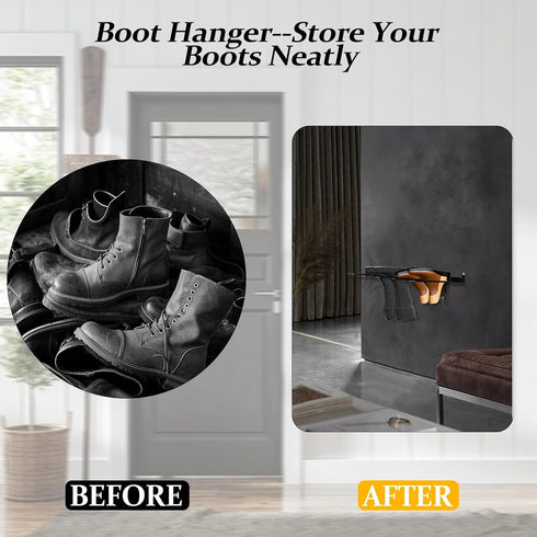 4 (2-Pack) Wall-Mounted Boot Rack Organizer for Tall Boots - Pair Metal Boot Organizer Including Wader Hangers, Perfect