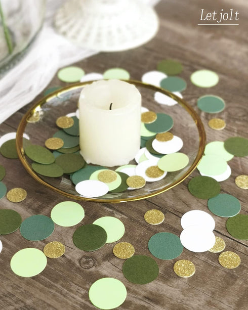 Green Confetti Golden Greenery Glitter Paper Scatter for Birthday Party, Bridal Baby Shower Table Decoration