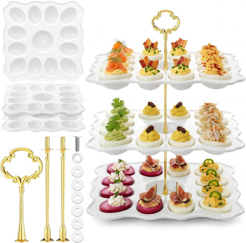 3 Tier Easter Ceramic Deviled Egg Platter 36 Hole Square Deviled Egg