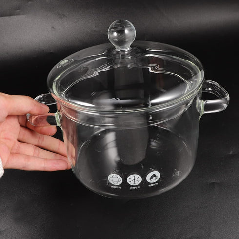 Vaguelly Clear Glass Cooking Pot, 1500mL Saucepan with Lid, Double-Handle Simmer Pot for Milk, Pasta, Noodles, Soup,