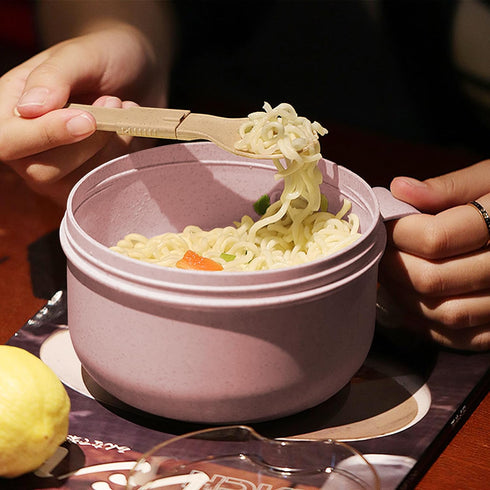 2Pack 28.7oz Wheat Straw Microwave Ramen Bowl Set Noodle Bowls With Lid and Spoon,Improved Easy-Grip Design for On-the-Go - Holds Soup, Rice, Cereal,More,BPA-Free(Pink+Green) by MUUBOOX