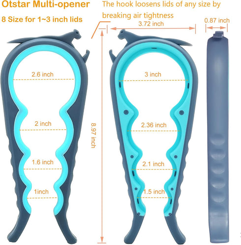 Otstar Jar Opener Bottle Opener and Can Opener for Weak hands, Seniors with Arthritis and Anyone with Low Strength, Mutil Jar Opener Get Lids Off Easily (Blue and Grey) by Otstar