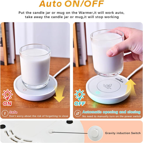 2PCS ASAWASA Smart Candle Warmer for Large Jar, Coffee Mug Warmers, with Gravity Switch Auto Shut-On/Off, Safely