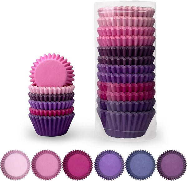 qiqee Mini 300-Count Cupcake Liners, 6 Solid Pink Purple Colors, Food Grade Baking Cups, Cupcake Wrappers Mini Size