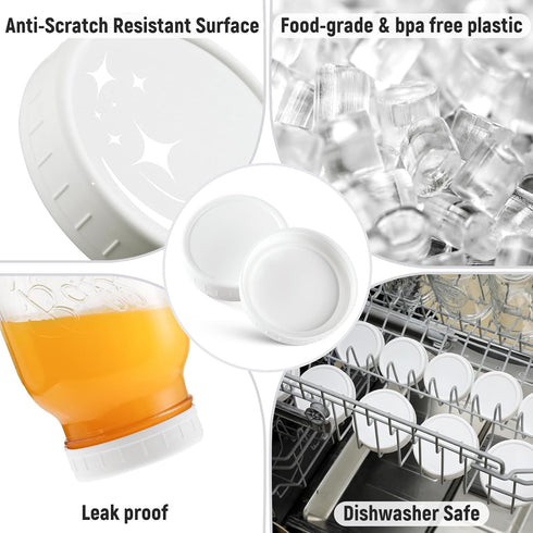 AOZITA 24 PACK Wide Mouth Mason Jar Lids for Ball, Kerr - White Plastic Storage Caps for Canning Jars, Leak-Proof