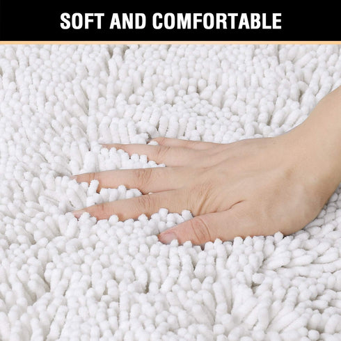 H.VERSAILTEX Pure White Bath Mat, Non Slip Chenille Rug 17" x 24" for Bathroom