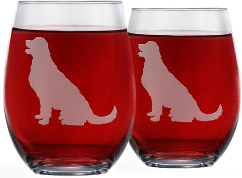 Golden Retriever Stemless Wine Glasses (Set of 2) - Unique for Dog Lovers, Hand Etched with Breed Name