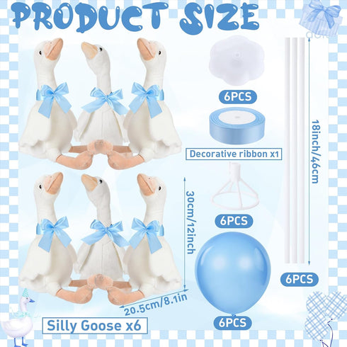 6 Set 1st 11.8 Inch Chunful Blue One Silly Goose Birthday Decoration Soft Goose Stuffed Animal Baby Shower Centerpieces