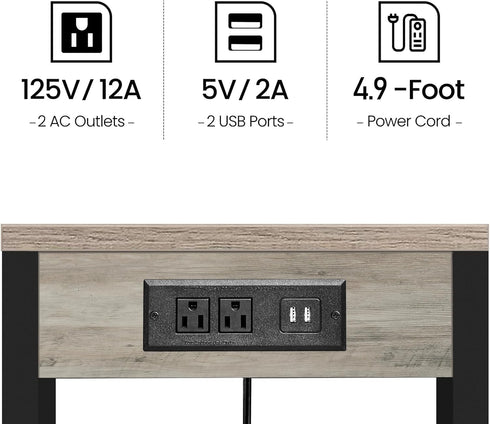 V1TB01BG043 TUTOTAK C Shaped End Table with Charging Station, Side Table for Small Spaces, Living Room, Bedroom