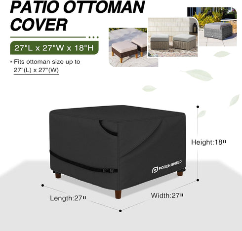 27L 27W 18H inch, Porch Shield Patio Ottoman Cover - Waterproof Outdoor Square Side Table Covers x x Black