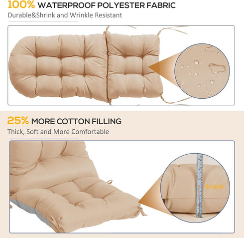 47x19.6x4 Inch, Adirondack Chair Cushion, Extra Thick High Back Rocking Chair Cushion Folding Patio Pads with Ties