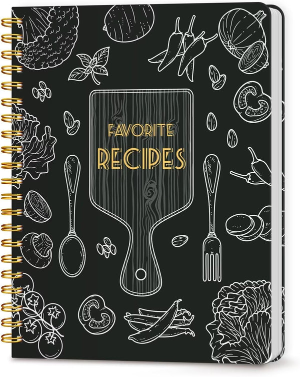 LuBudingJoy Blank Recipe Notebook: Full Page Spiral Hardcover to Organize 140 Recipes (Black)