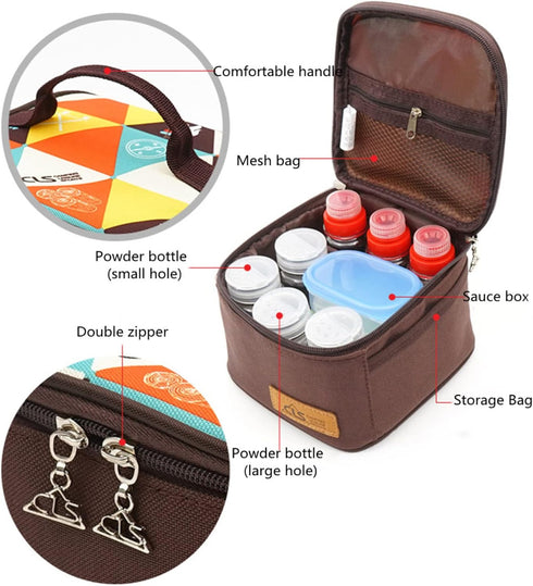 Travel Spice Containers Kit, 3 Pcs 2.7 oz Liquid Spice Bottles, 3 Pcs 3.3 oz Sauce Bottle, 4 Pcs 2.7 oz Spice Box with Small Spoon, Durable Storage Bag for Camping, Hiking, Outdoor BBQ, 09