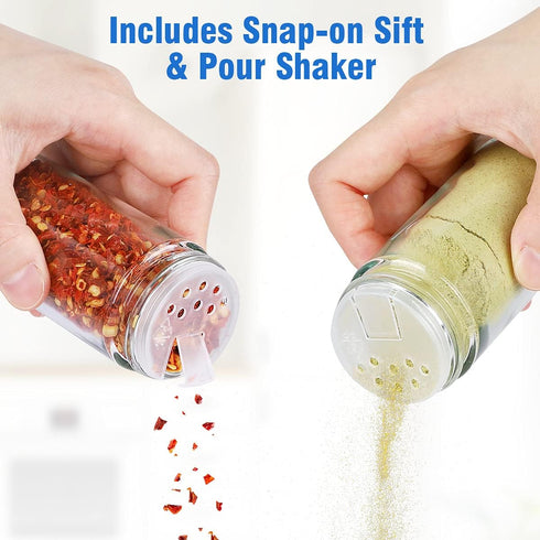 Spice Rack Organizer with Jars for Cabinet, 20Pcs Revolving Seasoning Organizer, Stainless Steel/Wooden