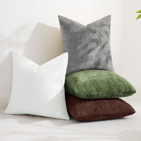 24x24 Inch Set 2, decorUhome Chenille Dark Grey Throw Pillow Covers of Decorative Soft Couch Pillow Covers Solid Dyed