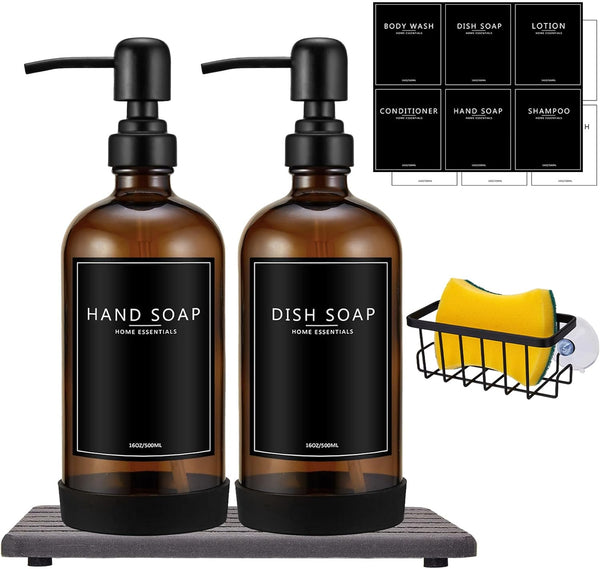 NEECZS Kitchen Soap Dispenser Set with Instant Dry Tray & Sponge Holder,16 Oz