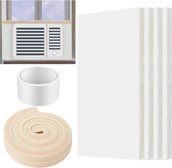 Pangda 4 Pcs Insulated Foam Panels Kit for Window Air Conditioner, 17 x 9 x 7/8 Inch, White with Top Seal Strip