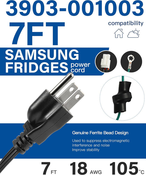 New Upgraded 3903-001003 3903-000519 Refrigerator Power Cord, Compatible with Samsung Fridge Power Cord, Samsung Refrigerator Power Cord Replacement 3903-000786 3903-000796, etc