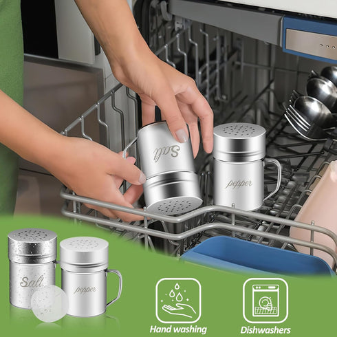 Stainless Steel Salt and Pepper Shakers Set, 6 OZ Spice Shaker with Lid and Handle, Medium Holes, 2 Pieces