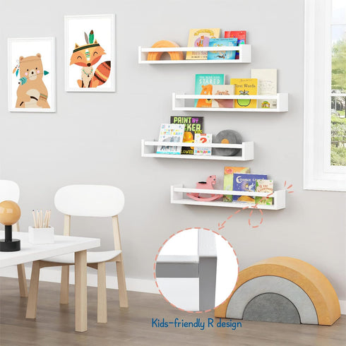 24 Inch Set 4, Forbena Wall Bookshelf for Kids Bedroom of White Floating Nursery Book Shelves for Baby Toddler Children