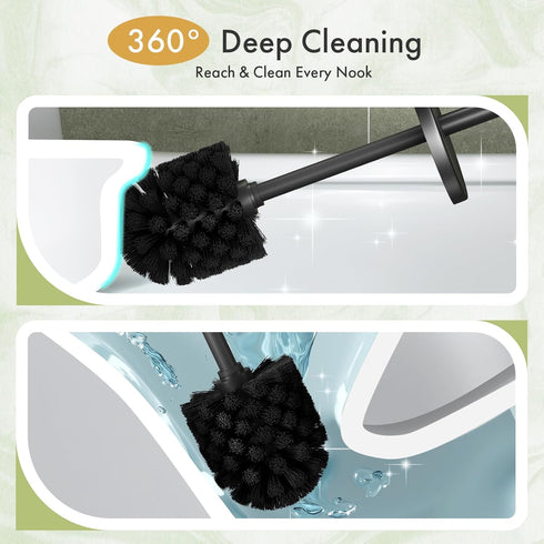 Set 2 Pack 4 Sets Toilet Bowl Brush and Holder with Extra Brush Heads | Extra Long Handle with Splash Guard Cover