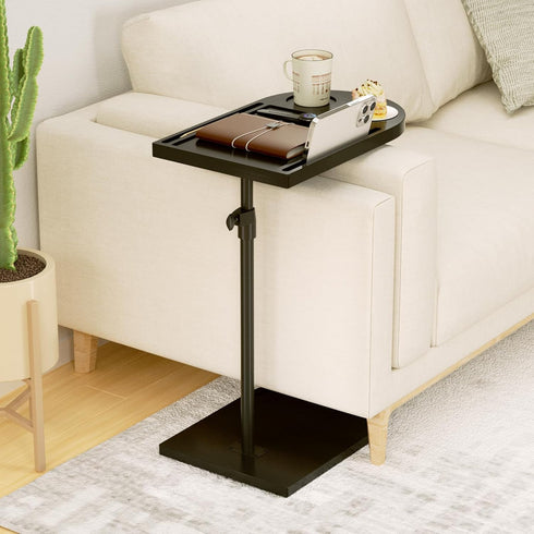 360 Livofloral Bamboo C Shaped End Table, Rotatable TV Tray for Couch, Adjustable Height Sofa Side Tables for Living