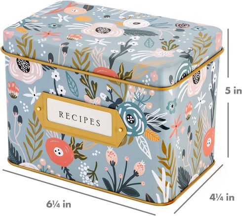 Jot & Mark Decorative Recipe Tin Box for Recipe Cards, Greeting Card Holder, Holds Hundreds of 4” x 6” Cards