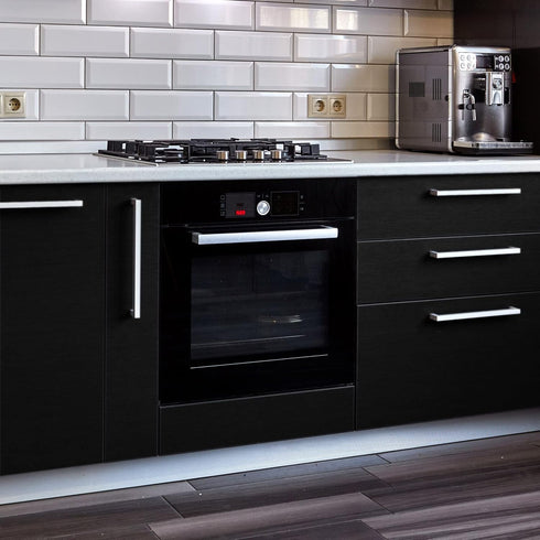 VEELIKE Brushed Black Stainless Steel Contact Paper, 32''x118'', Waterproof Peel and Stick Fridge Wrap, Black Metallic