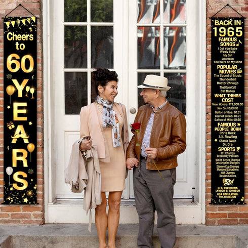 60th Birthday Party Anniversary Decorations, Cheers to 60 Years Banner and Welcome Porch Sign