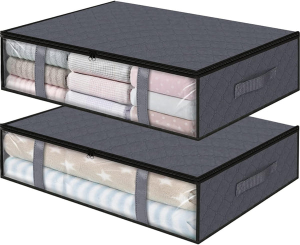 StorageRight Storage Bins, Foldable Blanket Storage Bags, Under Bed Containers for Organizing Clothing, Bedroom, 2-Pack