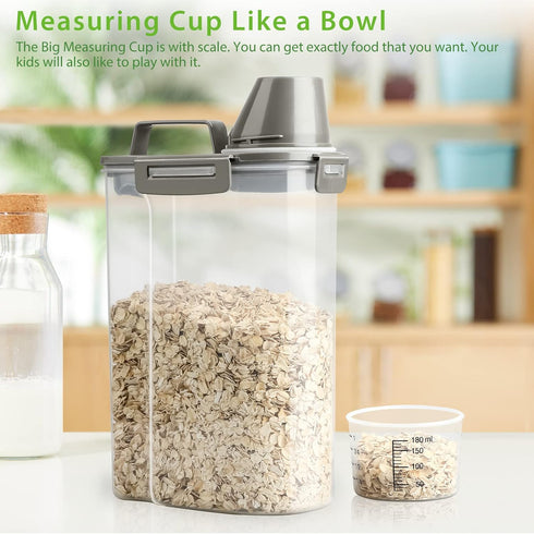 Rice Airtight Storage Container, 3 to 5Lbs Cereal Bin, Pet Food Dispenser with Measuring Cup, BPA Free Clear Plastic
