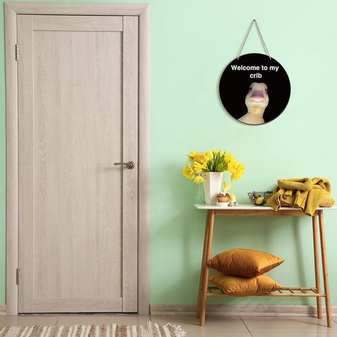 Vercraft 12 Inch Welcome to My Crib Front Door Sign Wood Hanging Sign Plaque Funny Round Front Porch Door Decorations